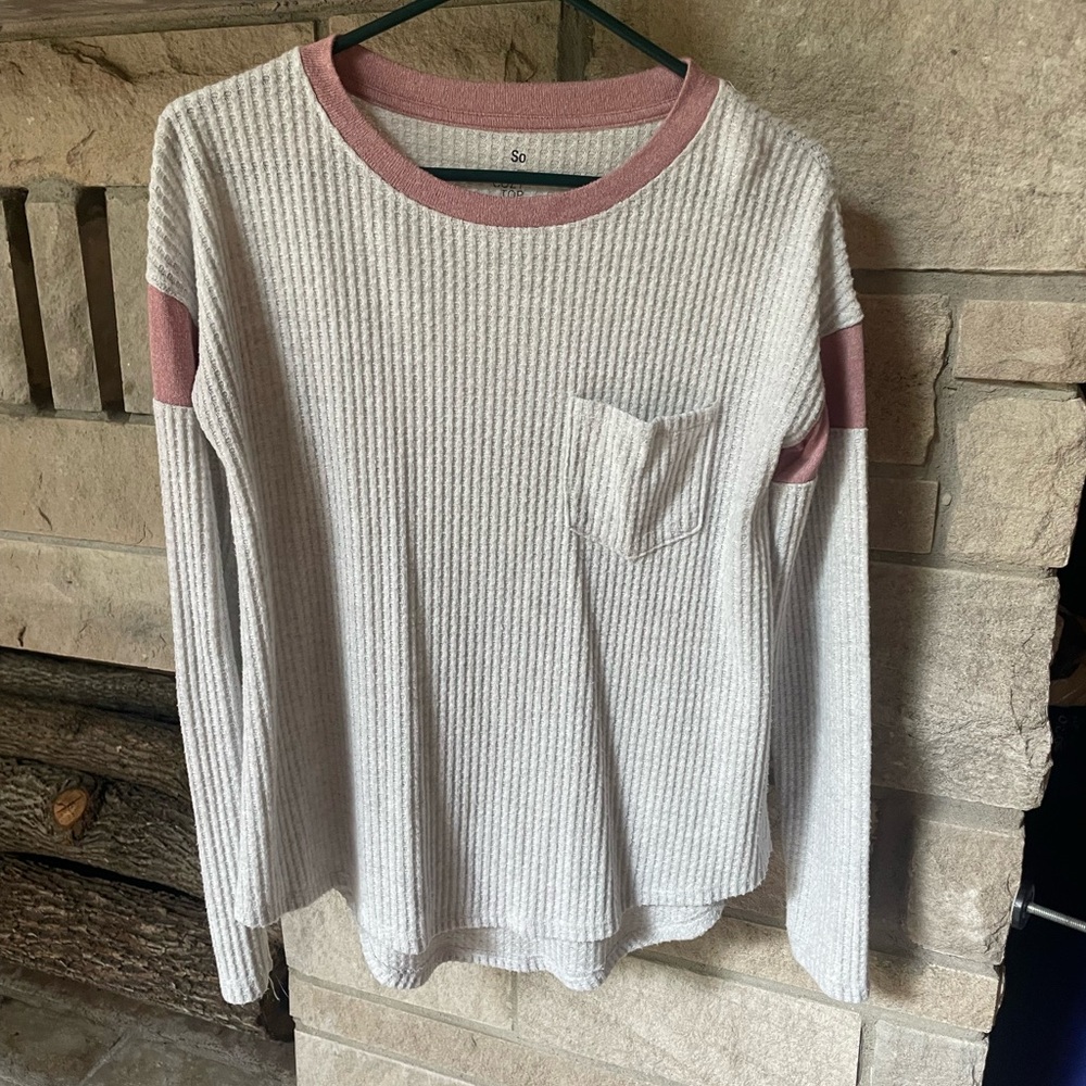 SO Women's Long Sleeve Tee - Cream and Pink